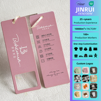 Étiquettes de vêtements en papier laminé imprimées en feuille d'argent écologiques, design personnalisé rose, couleurs personnalisées, formes personnalisables