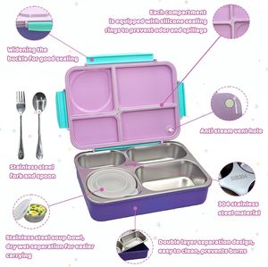 Stainless Steel Food Tray with Silicone Lid Leakproof 4 <b>Compartment</b> Metal Stainless Steel Sandwich Snack Salad Bento <b>Lunch</b> <b>Box</b> - Product Image 4