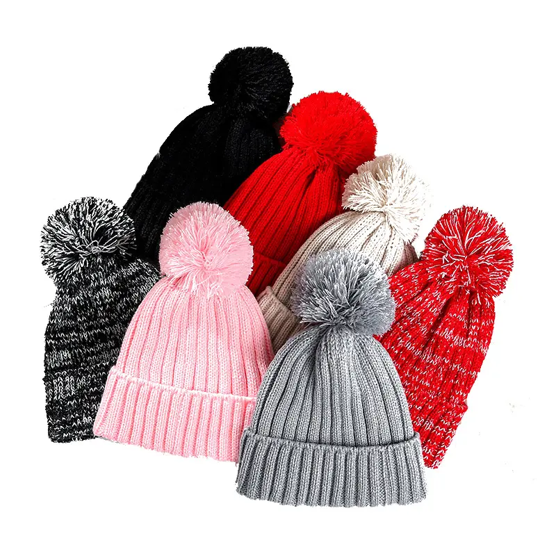 Niedliche Winter Acryl Pom Pom Strick Mütze Mützen für Kinder Jungen und Mädchen