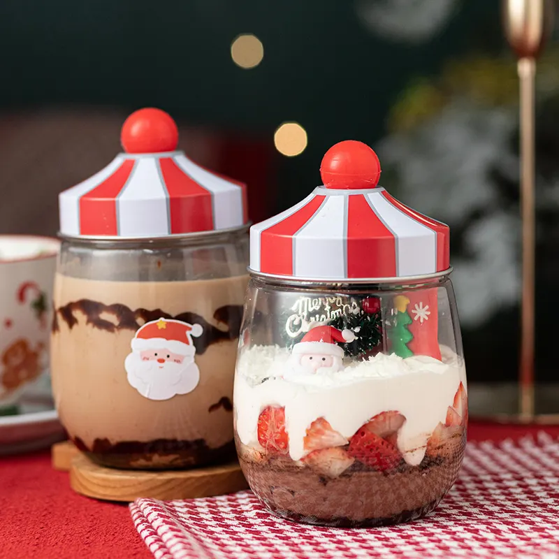Kerst Plastic Geschenkdoos Cake Snoep Verpakking Lege Fles Schattige Creatieve Decoratie Ronde Chocolade Dessert Helder Met Deksel Pot