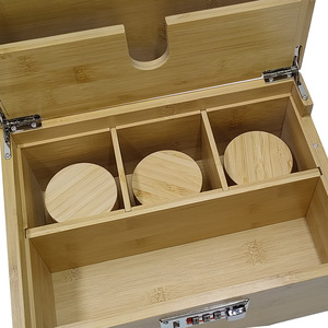 Bamboo Herb Stash Box  Storage Box Wooden Smell Proof Locking Storage Box with Rolling Tray