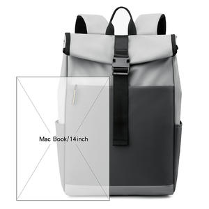 Minimalist Stylish Men's <b>Backpack</b> Trendy Roll-Top Design <b>Large</b> Capacity for Outdoor Casual Travel Custom Logo Print PU TPU - Product Image 2