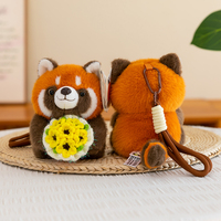 Vente en gros de mini porte-clés en peluche animaux (Panda et Panda roux) avec bouquet floral, idéal pour les papeteries et les boutiques de cadeaux