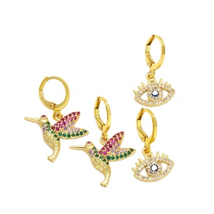 ASJEWELRY-Pendientes de circonita cúbica para mujer, <span class=keywords><strong>collar</strong></span> de colibrí 2311 ersa117, chapados en oro de 18K - Product Image 1