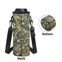 Sac de transport pour bouteille d'eau personnalisé avec imprimé botanique tropical en feuilles de noix de coco et bandoulière réglable