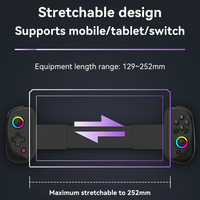 Manette de jeu mobile D8 RGB, contrôleur extensible, turbo, gyroscope 6 axes, vibration, sans fil BT, ergonomique, poignée sans fil pour tablette