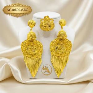 Traditional African Gold Plated Stud Earrings Brass Cute Fashion Tassel Earrings Jewelry Set - Product Image 1