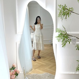 LED Full-Length Silver Mirror Irregular Shape <b>Touch</b> <b>Switch</b> Adjustable Home Use Freestanding Modern Design Metal Frame Float - Product Image 2
