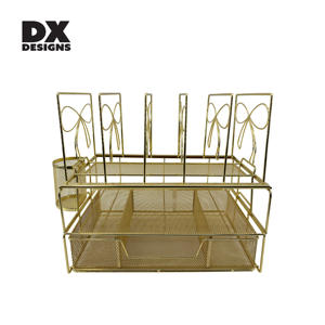 DX progetta in maglia metallica oro <span class=keywords><strong>scrivania</strong></span> Organizer Multi-funzionale porta documenti con cassetto e portapenne - Product Image 3