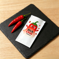 Petits sachets de sauce chili tomate, emballages laminés, qualité alimentaire, pochettes à trois soudures avec encoche de déchirement