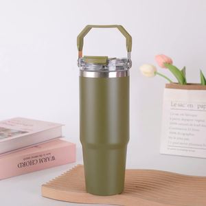 Gobelet de voyage pour voiture avec poignée, 20oz 30oz, tasse isotherme à double paroi avec couvercle et paille, antidérapant pour les trajets quotidiens - Product Image 6