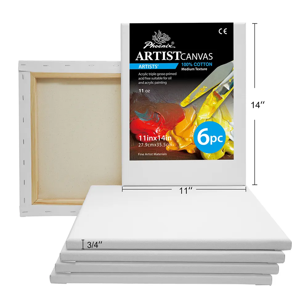 Phoenix Factory Supply 11*14 Inch Edged Blank Frame 100% Cotton Canvas Stretch For Acrylic Painting