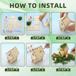 Casa de Hadas de Madera sin Pintar al por Mayor, Mini Cabaña de Elfo <span class=keywords><strong>en</strong></span> Blanco, Juguete de Madera Natural para Ensamblar, Manualidades de Pintura a Mano para Niños - Product Image 4
