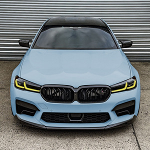 Amp-Z Front Bumper Lip Splitter For Bmw 5 Series M5 F90 Lci 2021-2024 Piano Black Carbon Fiber Texture Matte Finish - Product Image 1