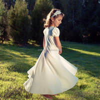 Robe d'été personnalisée respirante pour filles, style ODM, manches courtes bouffantes, longueur cheville, en coton vierge, pour enfants