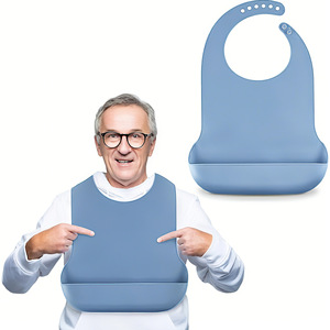 Bavoir en silicone pour adultes, bleu clair, imperméable, protection contre la bave, pour personnes d'âge moyen et âgées - Product Image 1
