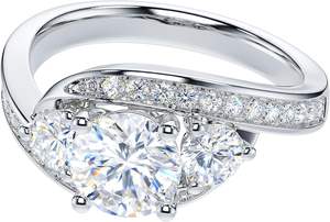 本物の1CTモアッサナイトまたはシミュレートされたダイヤモンドエンゲージメントリング女性用クラシックな3つのストーンスタイルのスワールラップルック - Product Image 3