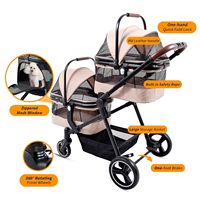 Poussette double 2-en-1 pour animaux de compagnie avec paniers amovibles, réglable, légère, pliable, à quatre roues, pour les voyages en voiture