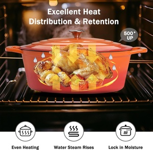 Couvercle de <span class=keywords><strong>cocotte</strong></span> ovale émaillée 8 QT avec deux poignées, revêtement antiadhésif émaillé (Orange) pour la cuisson du pain et la friture - Product Image 3