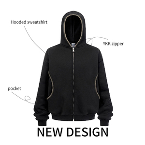 เสื้อฮู้ดดี้ผู้ชายสำหรับฤดูหนาว ผ้าคอตตอนถักเนื้อหนา ซิปหน้า ทรงโอเวอร์ไซส์ เป็นมิตรต่อสิ่งแวดล้อม ผ้าไม่ยับ พร้อมโลโก้แบบกำหนดเอง - Product Image 2