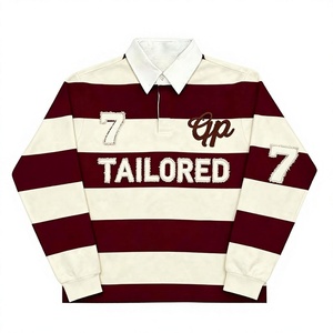 Chemise de rugby vintage américaine personnalisable, effet vieilli, avec patchs, col montant, coupe oversize, manches longues, 100 % coton, écologique - Product Image 1
