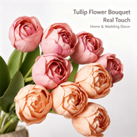 Vochtig aanvoelende, realistische kunsttulpen, enkelvoudige steel, kunsttulpen bruidsboeket, tafelvaas, bloemdecoratie voor thuis