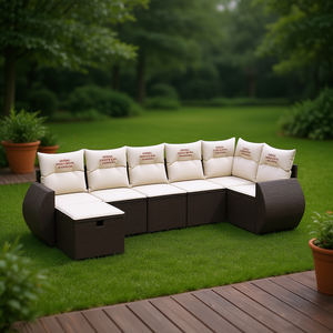 Ensemble de canapés de jardin modulaires en polyrotin marron et acier, mobilier d'extérieur moderne avec coussins en mousse haute densité - Product Image 2