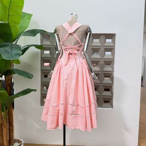 Vente en gros de vêtements de boutique, robe <span class=keywords><strong>rétro</strong></span> à carreaux sans manches, dos nu, taille haute - Product Image 2