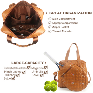 Bolsa de Tenis Acolchada Marrón Vintage Impermeable con Logotipo Personalizado, Bolso de Mano Multifuncional para Deportes, Fitness y Viajes - Product Image 6