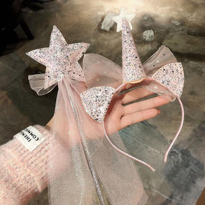 Princess Crown Tiara fermaglio per capelli da ragazza fascia magica bacchetta fascia per capelli velo accessori per capelli per bambini - Product Image 2