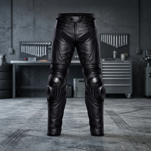 Pantalon de moto en cuir de vache véritable noir – Style course - Product Image 2