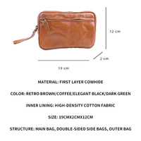 Tas Genggam Pria Vintage Dompet Kulit Asli Tas Tangan Resleting Dompet Pergelangan Tangan