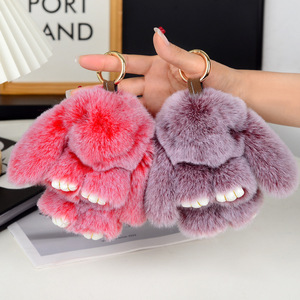 2025 New Arrivals Đáng Yêu Giả Rex Thỏ Lông Mặt Dây Chuyền Dễ Thương Ít Bunny Túi Điện Thoại Xe Trang Trí Sang Trọng Móc Khóa Đồ Chơi - Product Image 3