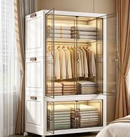 Armoire de rangement à double porte pliable transparente facile à installer pour le bureau et la chambre à coucher avec boîte pliable en plastique