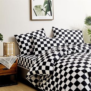 Set di biancheria da letto 7 pezzi King Size bianco Plaid nero set di trapunte e <span class=keywords><strong>lenzuola</strong></span> geometriche a scacchi e 4 federe per la salute - Product Image 2