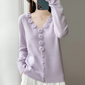 Maglione Cardigan floreale in lana 100% con scollo a V in lana mercerizzata da <span class=keywords><strong>donna</strong></span> - Product Image 6