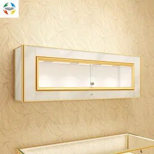 Retail Shop Display New Arrival White Marble Glass Jewelry Showroom Cabinets Seamless Back Cupboard Wall Hanging Display Case