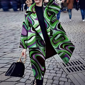 Abrigo Largo de Lana Estampado para Mujer, Estilo Europeo Americano, Elegante, para Otoño e Invierno - Product Image 2