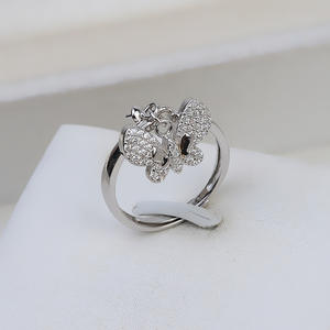 Bague ajustable en argent S925 pour femme, accessoire papillon ouvert avec perle, plateau vide, bague personnalisée, bagues tendance - Product Image 1
