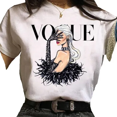 Nettes Mädchen gedruckt T-Shirt 2022 Mode Frauen O-Ausschnitt Casual Tee Print Kurzarm Outdoor Sommer Tops Modal bequemen Stoff