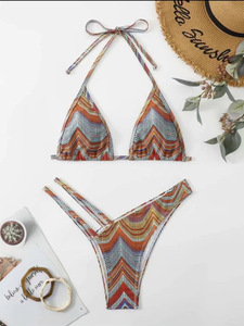 Traje de Baño de Dos Piezas para Mujer con Diseño Personalizado, Conjunto de <span class=keywords><strong>Bikini</strong></span> Sexy con Tirantes y Rayas, Estilo Slingshot, Venta Caliente - Product Image 4