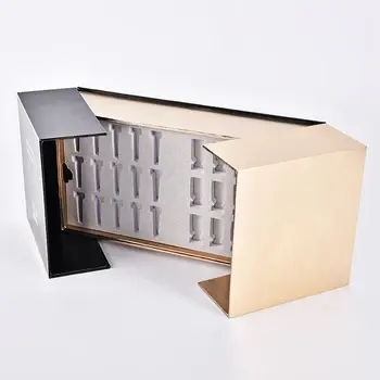 Kotak kemasan busa atau sisipan spons kosmetik pintu ganda dapat didaur ulang kustom kotak kemasan lapisan UV laminasi mengkilap Embossing