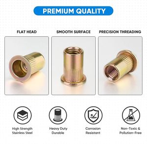 UNC <span class=keywords><strong>6</strong></span>-<span class=keywords><strong>32</strong></span> đinh tán phẳng đầu kẽm mạ thép carbon ren chèn với cơ thể có khía đinh tán NUT - Product Image 4