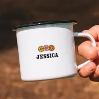 Tasse à café en émail personnalisable avec logo 330 ml, tasse à lait, boisson, bureau, eau, avec poignée personnalisée