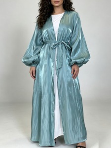 RO9190 Elegante Islamische Kleidung, Offene Abaya mit Laternenärmeln, Langen Ärmeln und Bindegürtel, Bescheidene Damen-Ramadan-Eid-Maxi-Strickjacke - Product Image 6