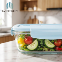 Ensemble de boîtes à lunch en verre bleu moderne avec clips de verrouillage sécurisés, réutilisables, hermétiques, pour l'école, le bureau, les repas