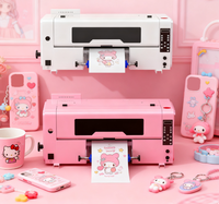 Imprimante DTF UV A3 rose, en gros, pour enveloppes de casquettes, impressions de journaux, couvertures, transferts, imprimante DTF UV avec laminateur en un seul appareil