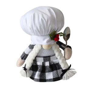 Poupée en peluche gnome sans visage avec chapeau de chef, couple Tomte à carreaux noir et blanc, ornement de Noël pour table de cuisine - Product Image 5