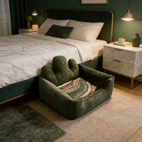 Canapé-lit pour animaux de compagnie en velours côtelé vert foncé écologique de qualité supérieure, rectangulaire, lavable, antidérapant, avec dossier en forme de cactus, en carton