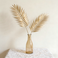 Tige de feuille de palmier dorée artificielle à 2 têtes, feuille de palmier Areca réaliste en finition dorée pour la décoration d'automne dorée, mariage et maison